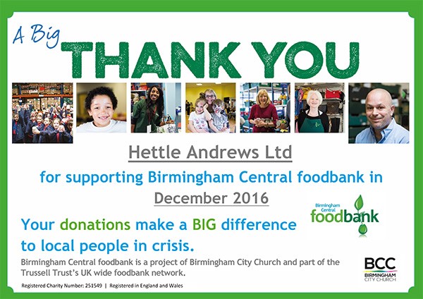 Birmingham Central Foodbank Hettle Andrews